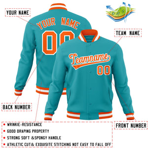 Custom Aqua Orange-White Classic Style Varsity Full-Snap Letterman Jacket