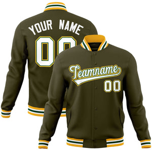 Custom Olive White-Green Classic Style Varsity Full-Snap Letterman Jacket