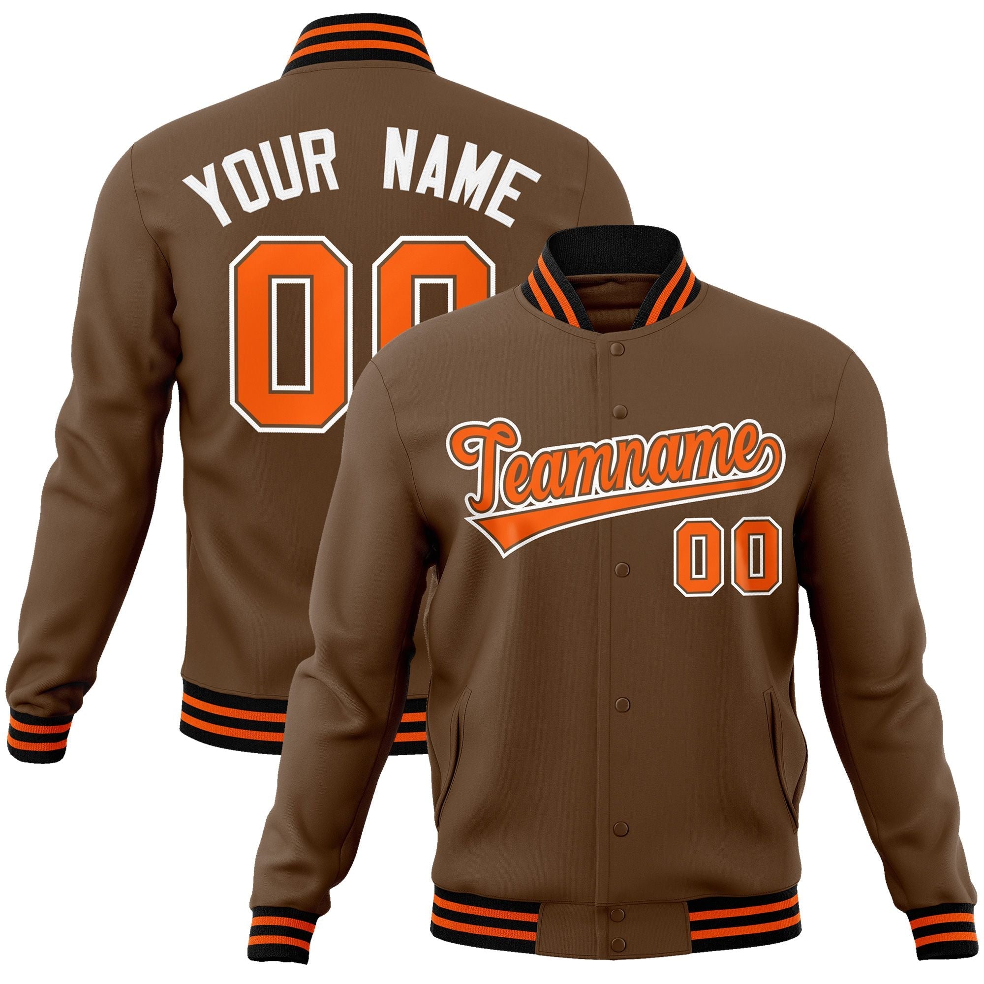 Custom Light Brown Orange-White Classic Style Varsity Full-Snap Letterman Jacket