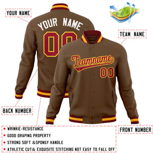 Custom Light Brown Crimson-Yellow Classic Style Varsity Full-Snap Letterman Jacket