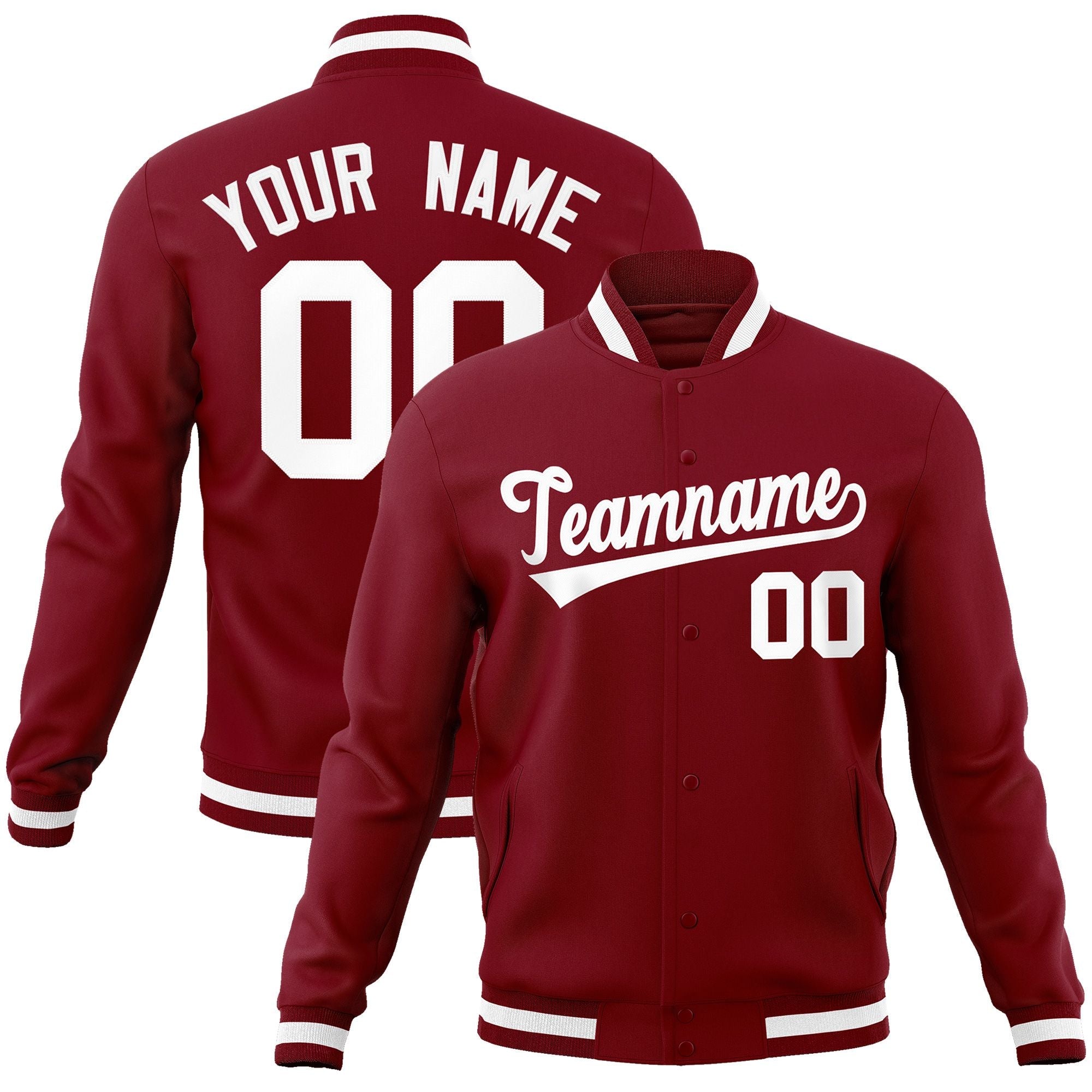 Custom Crimson White Classic Style Varsity Full-Snap Letterman Jacket