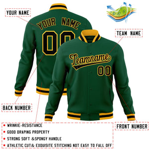 Custom Green Black-Gold Classic Style Varsity Full-Snap Letterman Jacket