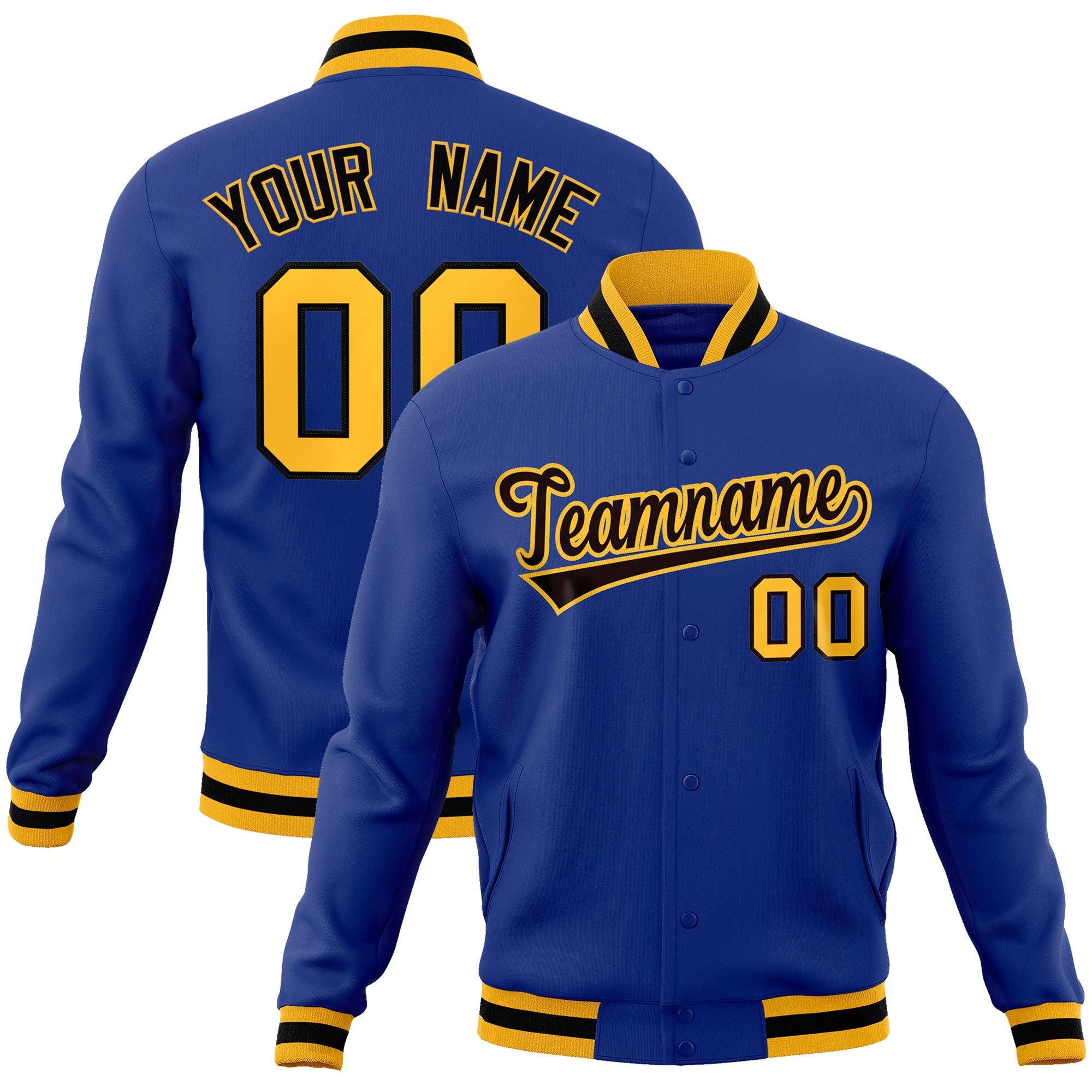 Custom Royal Black-Gold Classic Style Varsity Full-Snap Letterman Jacket