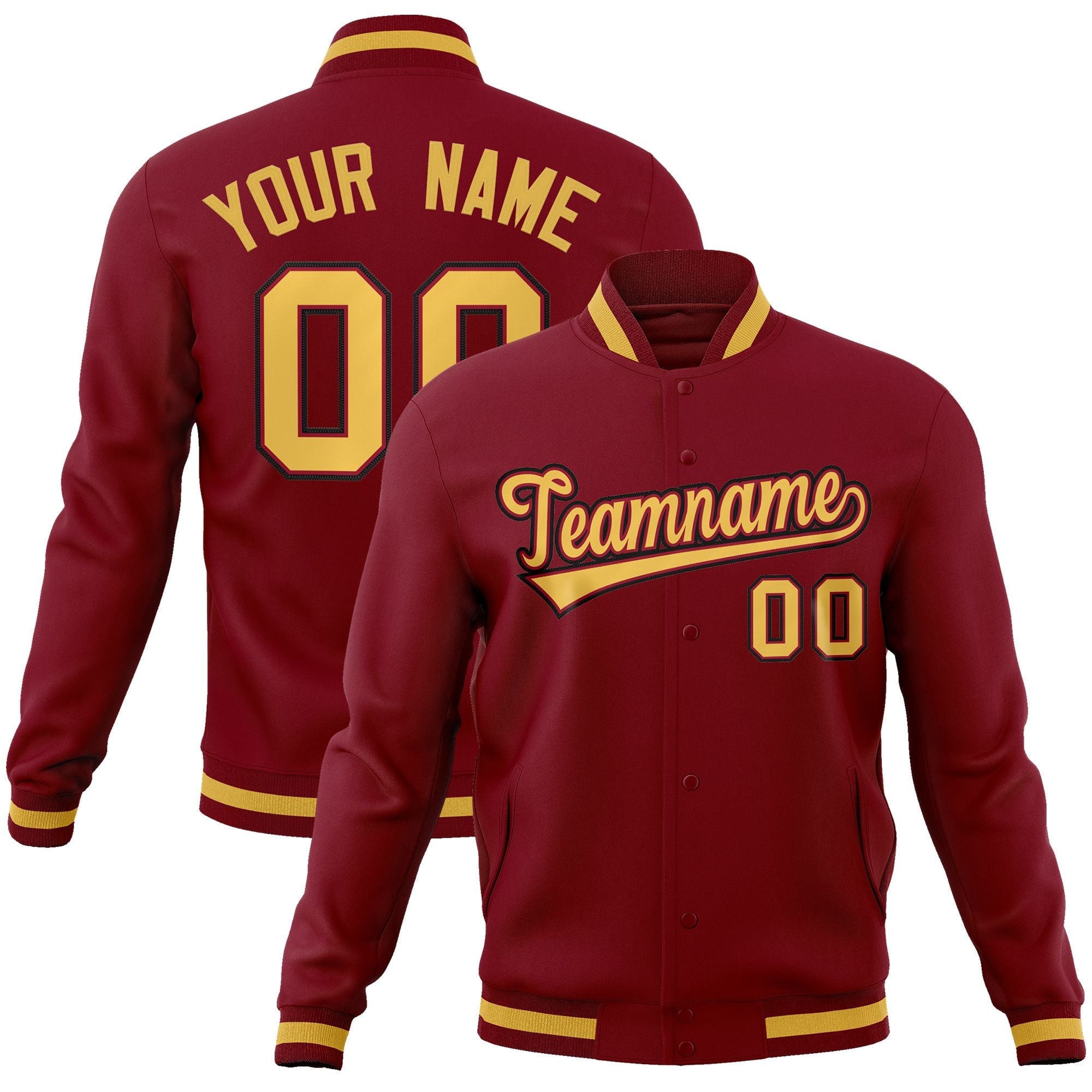 Custom Crimson Khaki-Crimson Classic Style Varsity Full-Snap Letterman Jacket