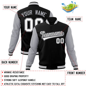 Custom Black White-Black Raglan Sleeves Varsity Full-Snap Letterman Jacket