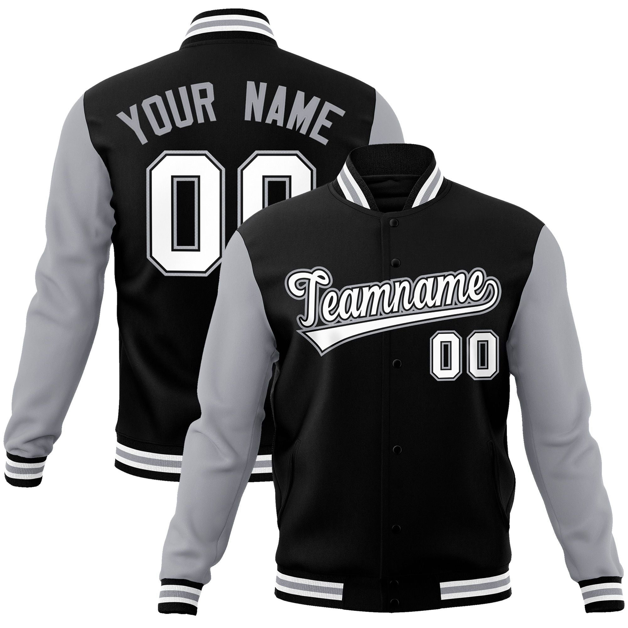 Custom Black White-Black Raglan Sleeves Varsity Full-Snap Letterman Jacket