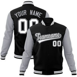 Custom Black White-Black Raglan Sleeves Varsity Full-Snap Letterman Jacket