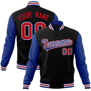 Custom Black Royal-White Raglan Sleeves Varsity Full-Snap Letterman Jacket