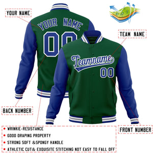 Custom Green Royal-White Raglan Sleeves Varsity Full-Snap Letterman Jacket