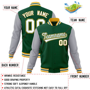 Custom Green White-Green Raglan Sleeves Varsity Full-Snap Letterman Jacket