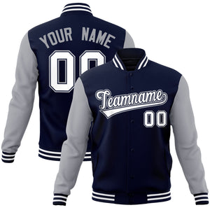 Custom Navy White-Navy Raglan Sleeves Varsity Full-Snap Letterman Jacket