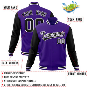 Custom Purple Black-White Raglan Sleeves Varsity Full-Snap Letterman Jacket