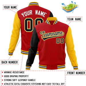 Custom Red Black-White Raglan Sleeves Varsity Full-Snap Letterman Jacket