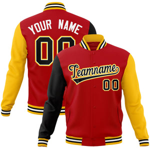 Custom Red Black-White Raglan Sleeves Varsity Full-Snap Letterman Jacket