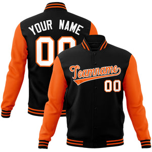 Custom Black Orange-White Raglan Sleeves Varsity Full-Snap Letterman Jacket