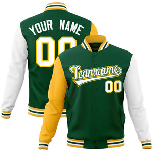 Custom Green White-Green Raglan Sleeves Varsity Full-Snap Letterman Jacket