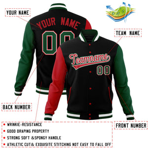 Custom Black Red-White Raglan Sleeves Varsity Full-Snap Letterman Jacket