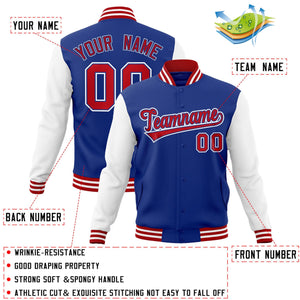 Custom Royal Red-Royal Raglan Sleeves Varsity Full-Snap Letterman Jacket