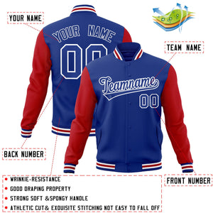 Custom Royal Royal-White Raglan Sleeves Varsity Full-Snap Letterman Jacket