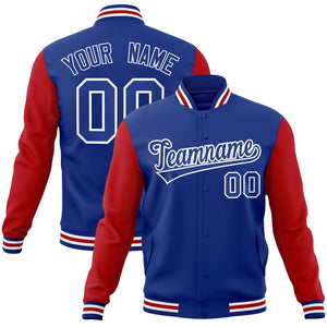 Custom Royal Royal-White Raglan Sleeves Varsity Full-Snap Letterman Jacket