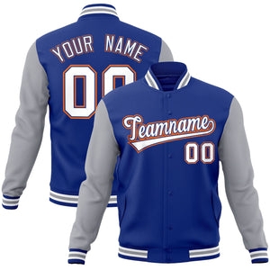 Custom Royal White-Royal Raglan Sleeves Varsity Full-Snap Letterman Jacket