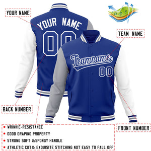 Custom Royal Royal-White Raglan Sleeves Varsity Full-Snap Letterman Jacket