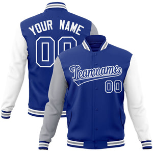 Custom Royal Royal-White Raglan Sleeves Varsity Full-Snap Letterman Jacket