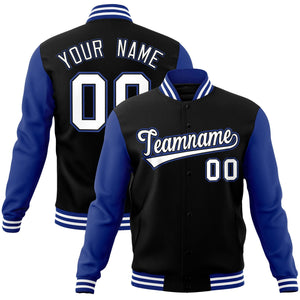 Custom Black White-Black Raglan Sleeves Varsity Full-Snap Letterman Jacket