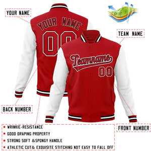 Custom Red White-Black Raglan Sleeves Varsity Full-Snap Letterman Jacket