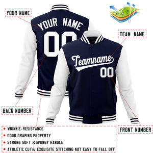 Veste Letterman Varsity Full-Snap à manches raglan blanches et personnalisées