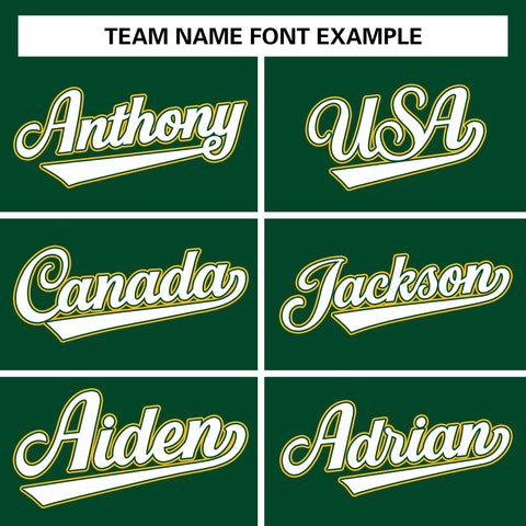 custom green and yellow varsity baseball warm up jacket team name font example