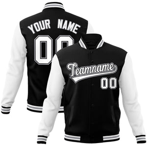 Custom Black White-Black Raglan Sleeves Varsity Full-Snap Letterman Jacket