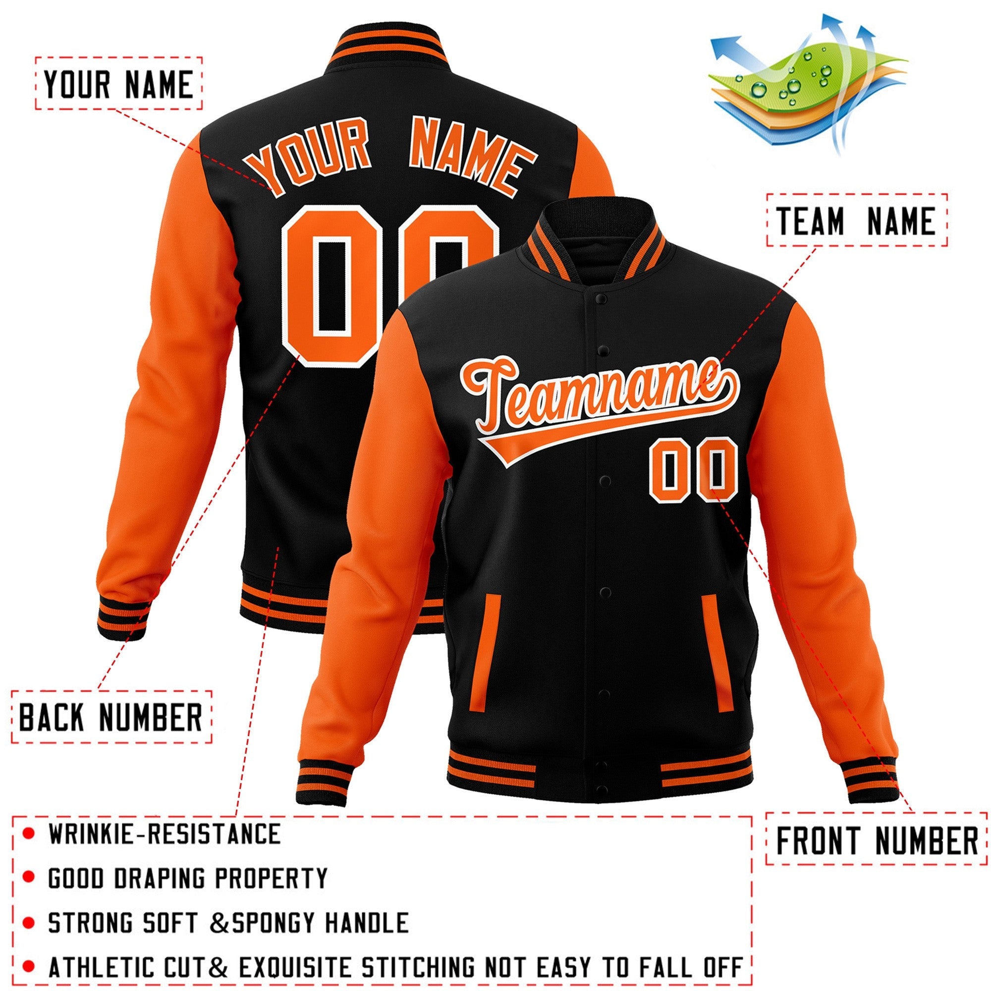 custom varsity letterman full snap jackets size guide