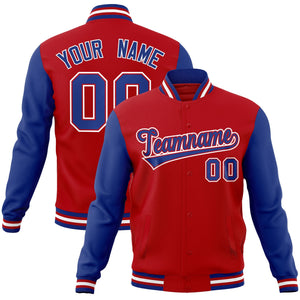 Custom Red Royal-Red Raglan Sleeves Varsity Full-Snap Letterman Jacket