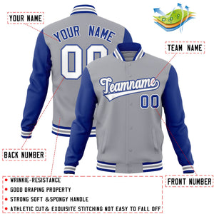 Custom Gray White-Gray Raglan Sleeves Varsity Full-Snap Letterman Jacket