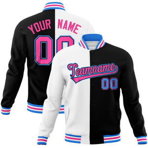 Custom White Black-Pink Varsity Full-Snap Letterman Two Tone Split Fashion Jacket