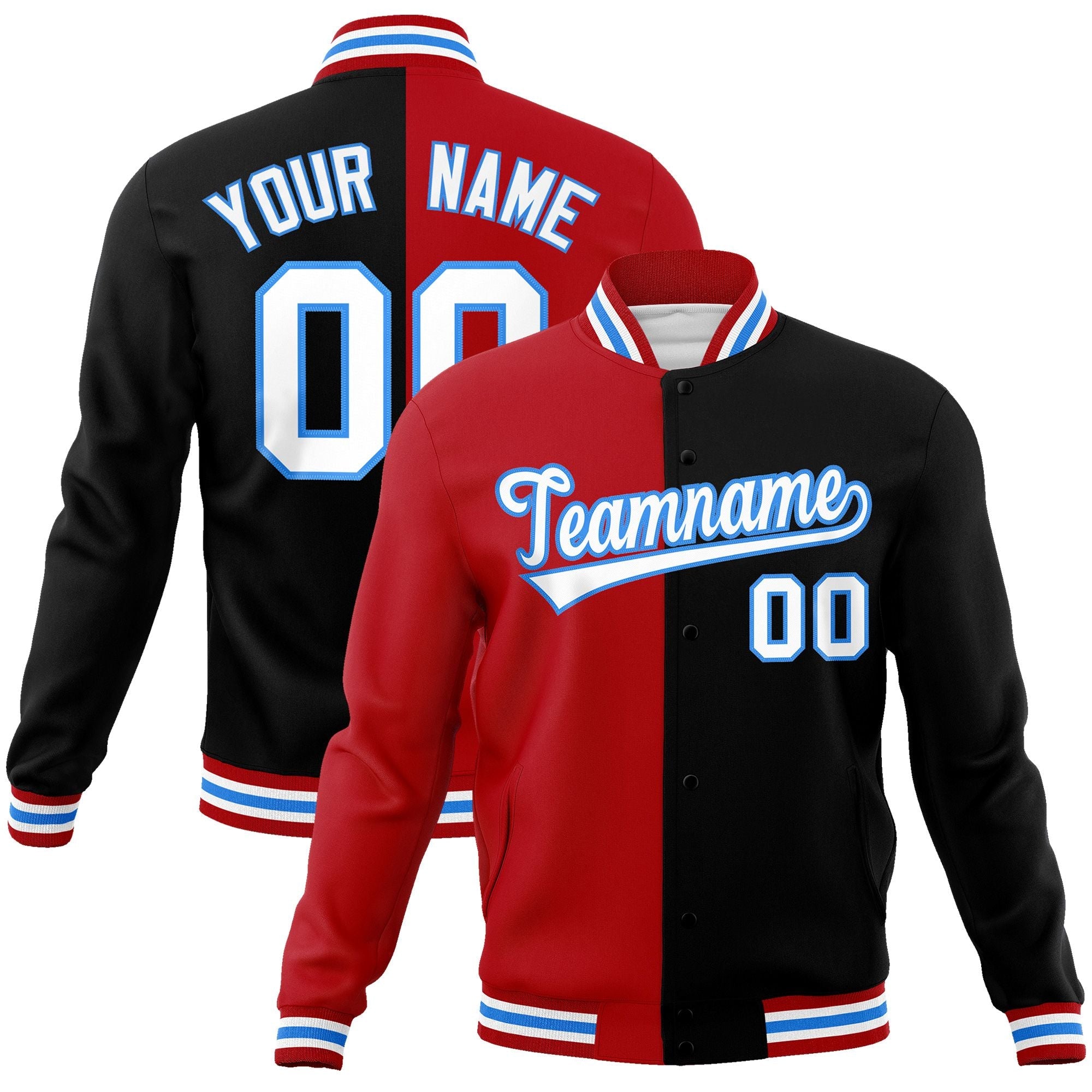 customize two tone split varsity full-snap jacket