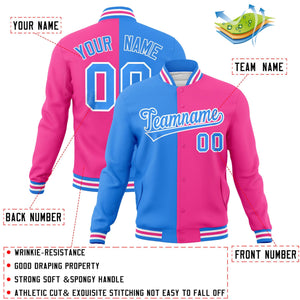 Custom Powder Blue Pink-Powder Blue Varsity Full-Snap Letterman Two Tone Split Fashion Jacket