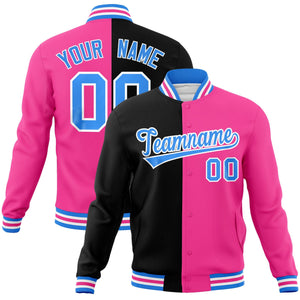 customize two tone split varsity full-snap bomber jacket name and number font example