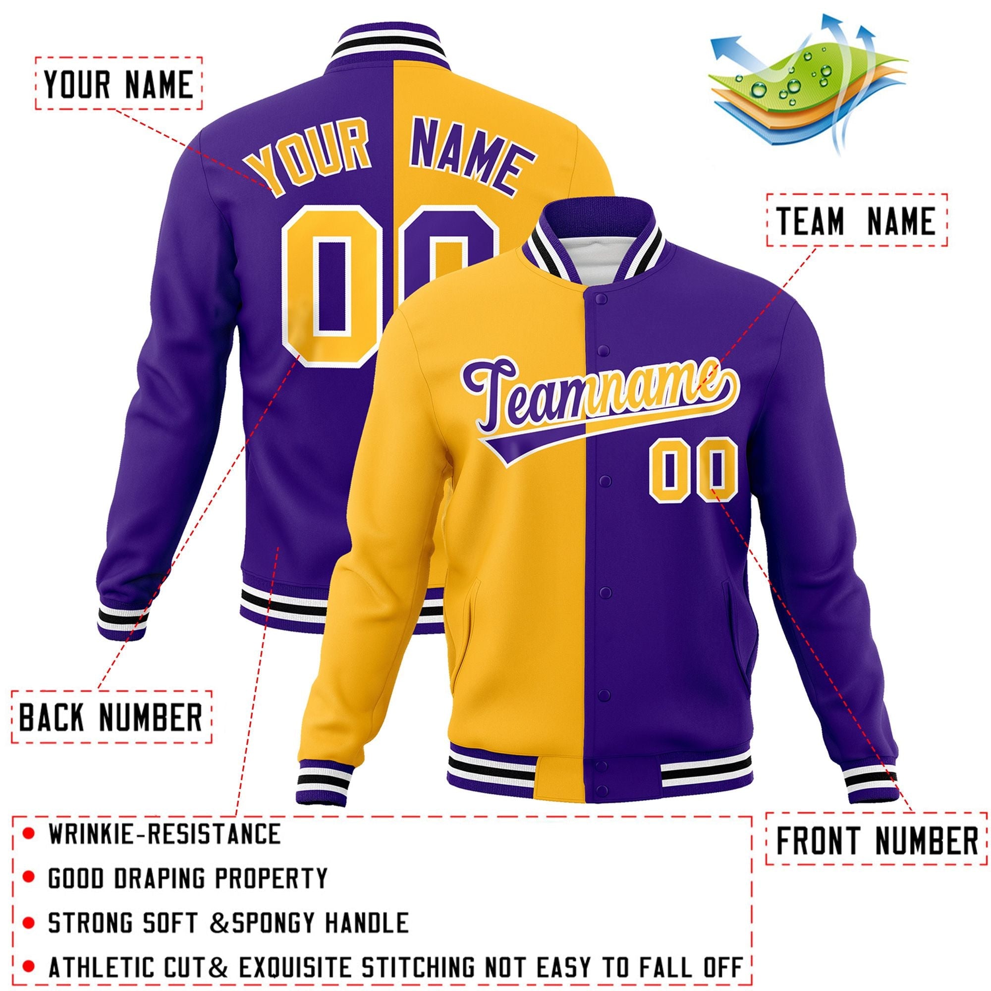 personalized cheap split fashion baseball jackets team name font example