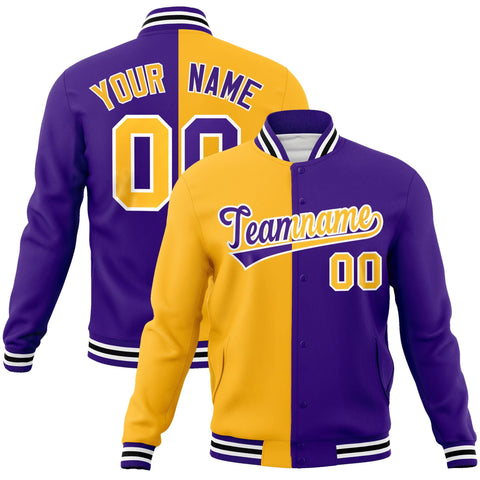 Custom Yellow Purple-Purple Varsity Full-Snap Letterman Two Tone Split Fashion Jacket