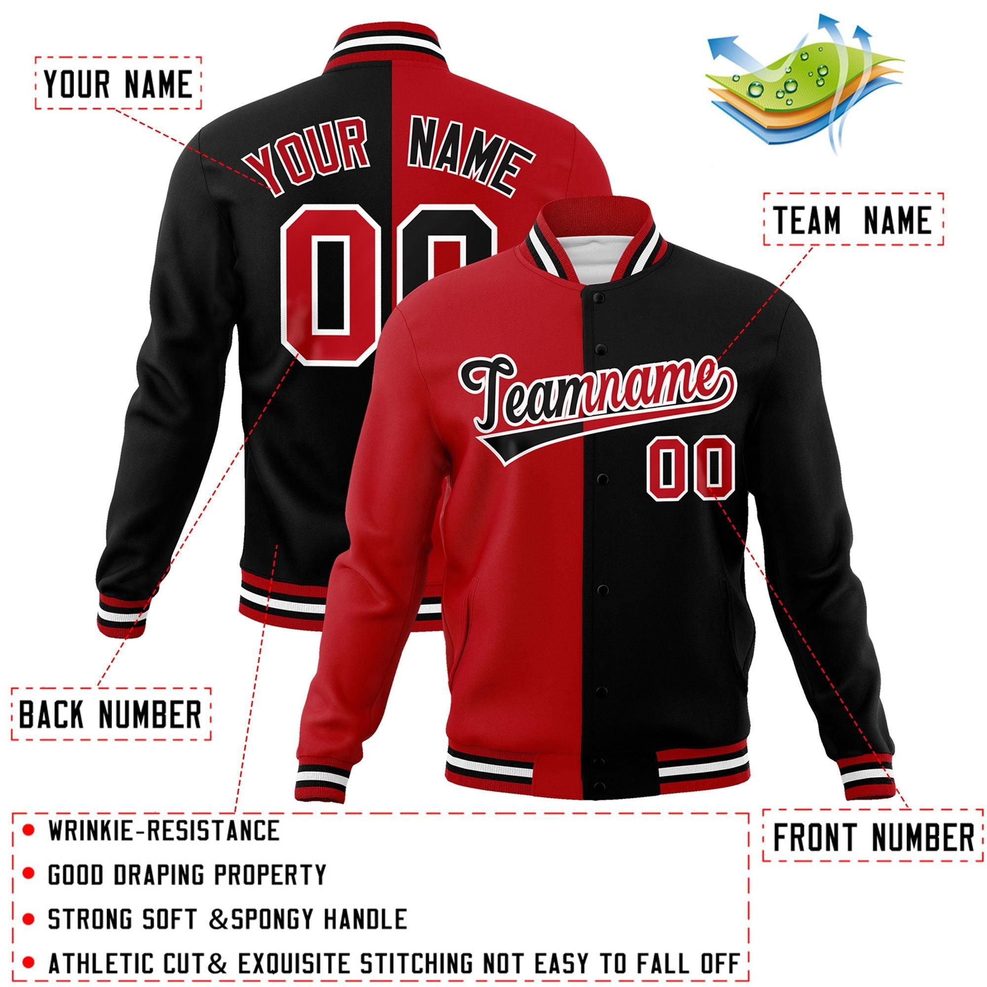 custom varsity full-snap baseball jackets name and number font style