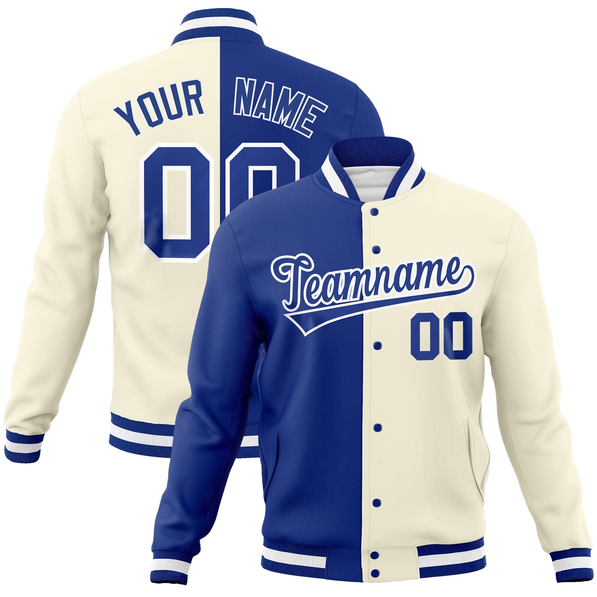 Custom Royal Khaki-Royal Varsity Full-Snap Letterman Two Tone Split Fashion Jacket