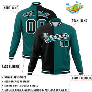 Veste de mode divisée bicolore Aqua-Aqua Varsity Full-Snap Letterman personnalisée noire