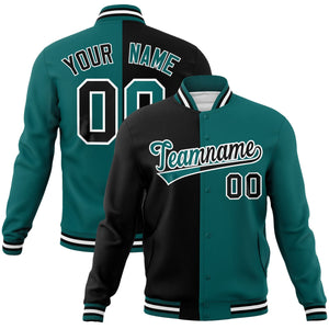 Custom Black Aqua-Aqua Varsity Full-Snap Letterman Two Tone Split Fashion Jacket