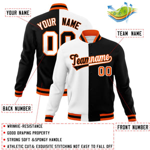 Custom White Black-Black Varsity Full-Snap Letterman Two Tone Split Fashion Jacket