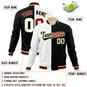 Custom White Black-Black Varsity Full-Snap Letterman Two Tone Split Fashion Jacket