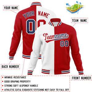 Veste de mode fendue bicolore personnalisée blanc rouge-rouge Varsity Full-Snap Letterman