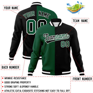 Custom Green Black-Black Varsity Full-Snap Letterman Two Tone Split Fashion Jacket