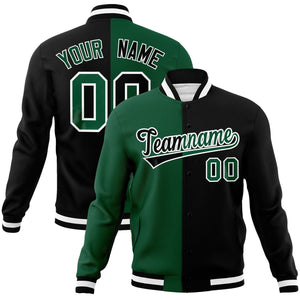 Custom Green Black-Black Varsity Full-Snap Letterman Two Tone Split Fashion Jacket